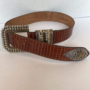 Chic Brown Studded Belt with Silver Accents